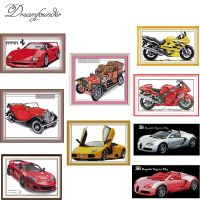 Red car cross stitch set fashion pattern DMC color count print 18ct 14ct 11ct embroidery kit DIY handmade needlework supplies