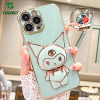 น่ารักหรูหรา Kuromi เคสเคสโทรศัพท์แบบตั้งได้เคลือบกระจกแต่งหน้ากรอบหลัง TPU แบบนิ่ม HP สำหรับ Samsung Galaxy A02S A03 Core A03S A22 A23 A32 A33 A52 A01 A73 A54 A04S A04e