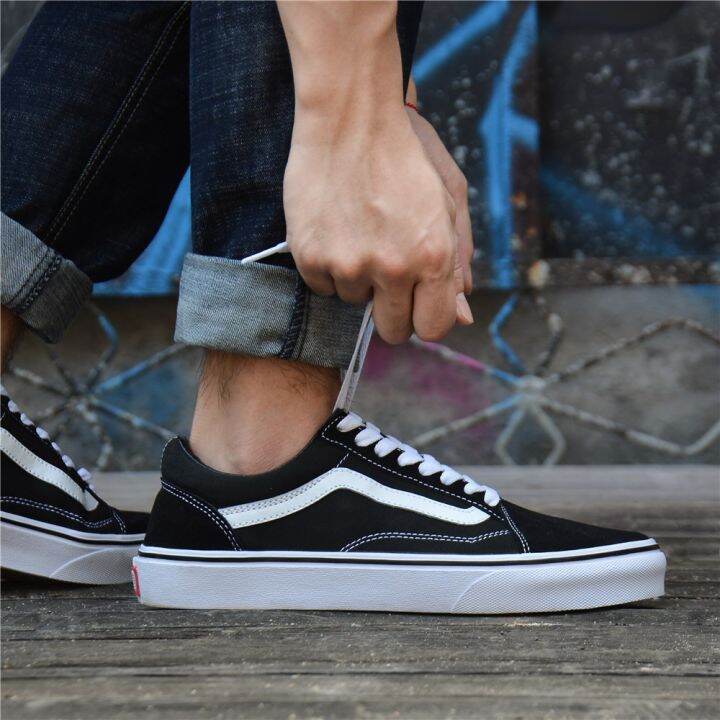 ของแท้-vans-old-skool-รองเท้าบอร์ด-ผู้ชายและผู้หญิงรองเท้าผ้าใบแบบสบาย-ๆ