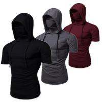 New Hooded T-shirt Men Fashion Style Personality Stretch Leisure Sport Shirt Ninja Suit Short-sleeved T-shirt Mask Suit Tops