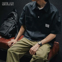 MOLAN เสื้อแขนสั้นโปโลผู้ชายแขนสั้นสีทึบเรียบง่ายใหม่