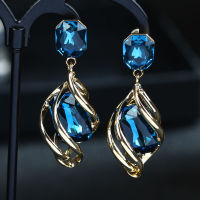 925 silver needle medium and long earrings Austrian Blue Crystal Korean popular jewelry shining, simple and versatile 25RR 25RR IFEY IFEY