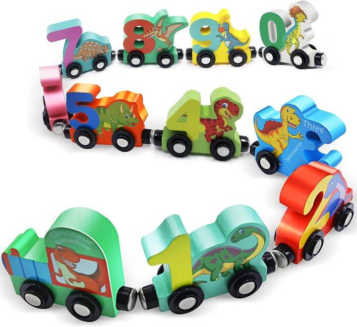 Magnetic Dinosaur Train Set 11 Pcs Number Wooden Toy Learning Cars With ...