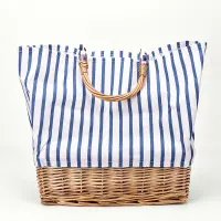 Striped canvas straw bag Large-capacity rattan bag portable woven handbag woman large shopping bag