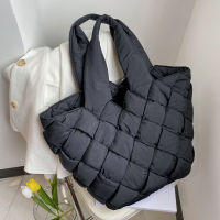 Designer Cotton Woven Tote Overlarge Padded Women Shoulder Bag Winter Down Space Handbags Big Knitting Bucket Bags for Women Ins