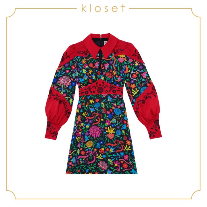 kloset-mixed-catrina-bloom-midi-dress-rs21-d007-เสื้อผ้าแฟชั่น-เสื้อผ้าผู้หญิง-เดรสแฟชั่น-เดรสผ้าพิมพ์-เดรสสั้น-เดรสเชิ้ต