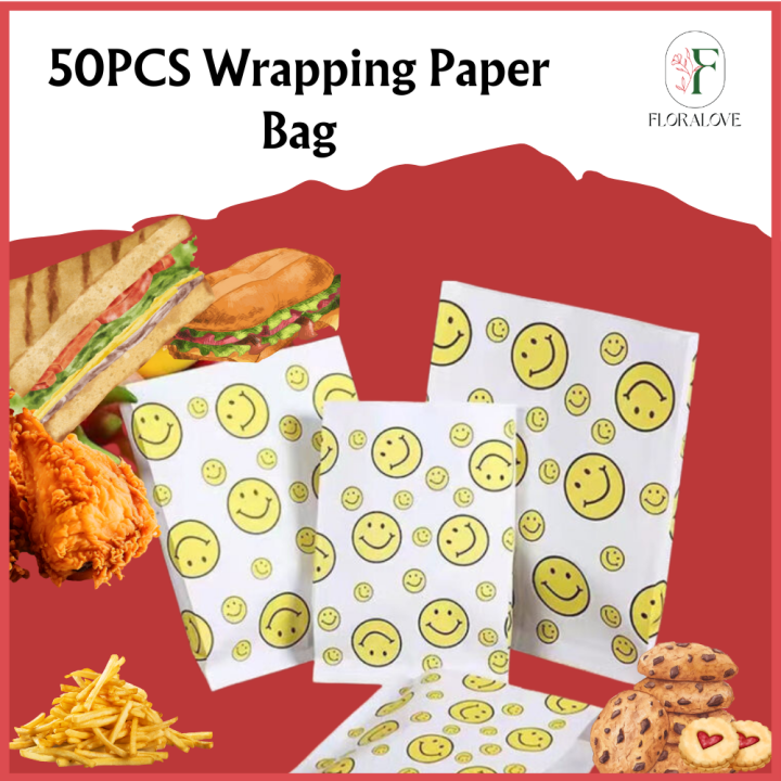 50PCS Oilproof Wrapping Paper Bag Disposable Food Paper Bag Wax paper