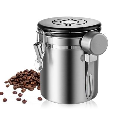 สแตนเลส Airtight กาแฟคอนเทนเนอร์เก็บกระป๋องชุดกาแฟ Jar กระป๋อง Scoop สำหรับเมล็ดกาแฟชา1.5L เครื่องมือ