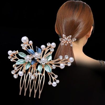 Korean version of flower paint alloy hair comb bride hair styling comb three-dimensional flower headdress