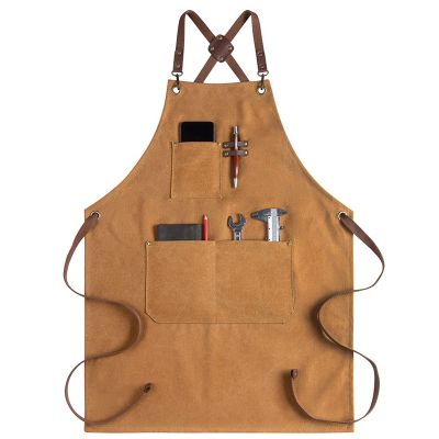 Apron for Men Canvas Arpons with Pockets-Cross Back Kitchen Apron for Cooking Grilling Baking BBQ Barber