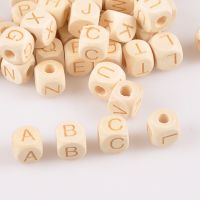 26pcs 10mm Natural wooden Four sides engraving Alphabet/Letters square Beads Pony Beads For Jewelry Making MT2090X