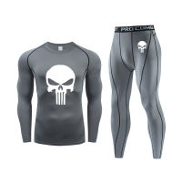 Quick Dry Men Thermal Underwear Skull Print Suit Running Compression Sportswear Basketball Tights Clothes Gym Fitness Jogging