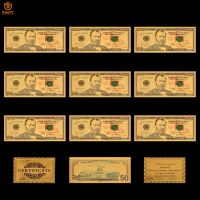 10PCS/Lot Color New Version USA 50 Dollar Money Gold Banknote Gold Plated Fake Bill Currency Collections