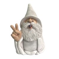 Garden Gnome Statue Cartoon Dwarf Statue Long Bearded Finger Gnome Figurine Outdoor Figurines for Patio Lawn Yard