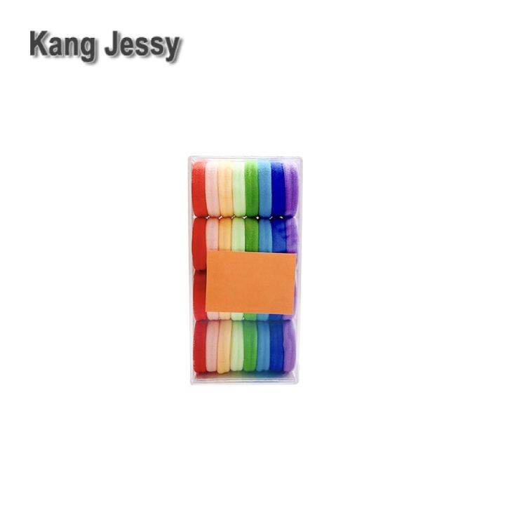 kang-jessy-ชนิดบรรจุกล่องสีลูกกวาดไม่ทำร้ายเส้นผมเส้นเล็กไม่มีรอยต่อเชือกมัดผมเด็กยางยืดสูงยางรัดผมเด็กผู้หญิง