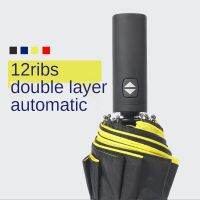 Full Automatic Umbrella 3folding 12 Ribs Double Layer Large Mens Umbrellas Wind Resistant Parapluie Homme De Luxe Marque Umbrellas