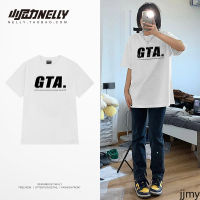 Trend Loose Short Sleeve T-shirt Men Hong Kong Style Round Neck White T-shirt INS Cartoon Print Casual Half Sleeve Top