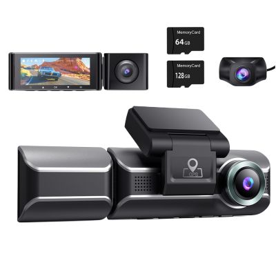 AZDOME M550 3 Channel Dash Cam Front Inside Rear Three Way Car Dash Camera 4K 1080P Dual Channel with GPS WiFi IR Night Vision