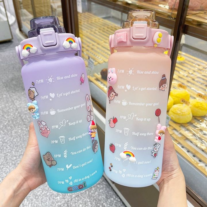 G&P 2L LITERS PASTEL Motivational Water Bottle with Time Marker & Straw ...