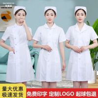 ✔ Nurse uniform short-sleeved womens summer dress doll collar white coat round neck uniform two-piece pharmacy long-sleeved white work clothes