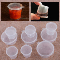 【cw】50 pcs Sauce Cup Siamese Round Takeaway Chili Oil Packaging Seasoning Milk Powder Plastic Cup and Lid