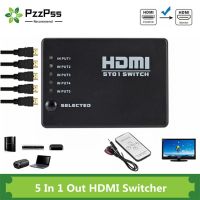 PzzPss 5 Port HDMI Switch 1080p Selector Splitter Hub with IR Remote Controller for HDTV DVD BOX HDMI Switcher 5 In 1 Out