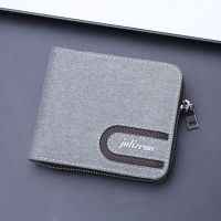 Zipper Denim Wallets Pictures Coin Inserts Business Credit ID Cards Holders Foldable Canvas Purses Bag Men Zipper Cowhide Wallet