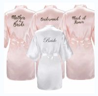 [Xiaoli clothing] ใหม่เจ้าสาวเพื่อนเจ้าสาว Robe สีขาวตัวอักษรสีดำแม่น้องสาวเจ้าสาวงานแต่งงานของขวัญเสื้อคลุมอาบน้ำ Kimono ซาติน Robes