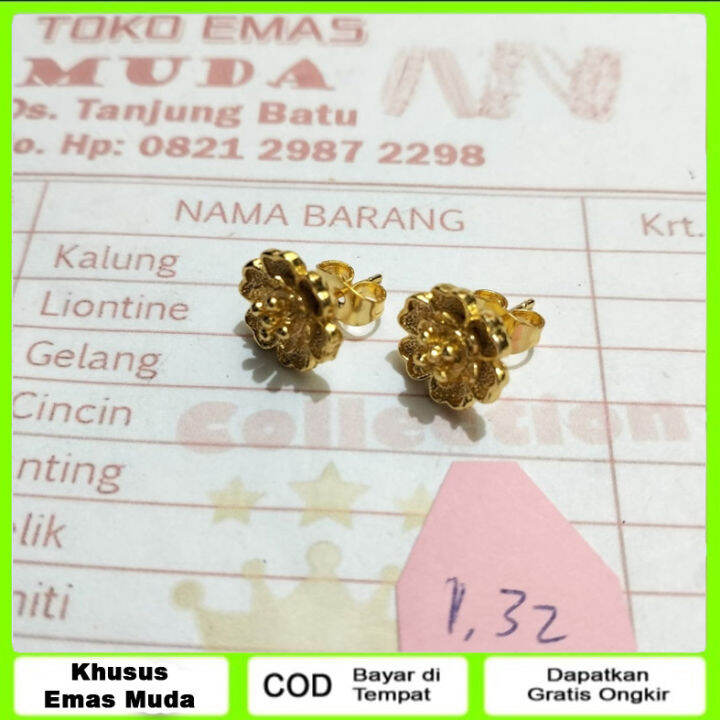 Emas Mudah Murni Kadar 88 9 Anting Tusuk Wanita Model Giwang Mawar 24k