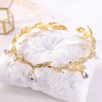 Luxury Crystal Crown Bridal Hair Accessories Wedding Rhinestone Waterdrop Leaf Tiara Crown Headband Frontlet Brides Hair Jewelry