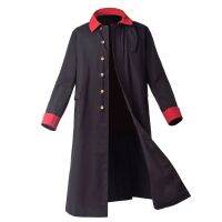 สีดำ Vintage Trench Coat Mens Old West Rangewear แขนยาว Single Breasted Warlock Outwear