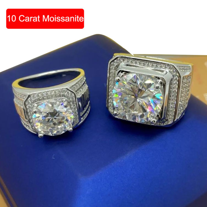 s925เงินสเตอร์ลิงทองคำขาวชุบ-d-สี10กะรัต-moissanite-ผู้ชายแหวนบรรยากาศหรูหราแต่งงานคู่แหวนเครื่องประดับ-fine