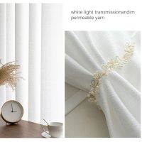 DK Solid White Thick Opaque Sheer Curtains for Living Room Tulle Curtains for Window Bedroom Finished Fabric Drapes Panels
