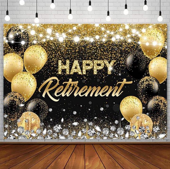 Happy Retirement Photography Backdrop Black and Gold Glitter Balloon ...