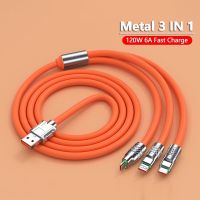 สายชาร์จ 3-in-1 Charging Cable 120W 6A Ultra Fast Charger Type C MicroUSB and for iPhone 14 13 12 11 Pro Max