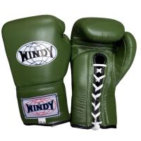 นวมเชือก ชกมวยไทย วินดี้สปอร์ต ทำจากหนังแท้ สีเขียวมะกอก Windy Sports Lace up Gloves (8,10,12,14,16 oz ฺ) Olive Green Genuine Leather MuayThai MMA K1