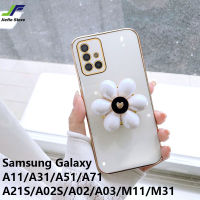 เคสโทรศัพท์ภาพดอกไม้แฟชั่น JieFie สำหรับ Samsung Galaxy A11 / M11 / A31 / A51 / A71 / A21S / A02S / A03S / A02 / A03/M31ฝาครอบโทรศัพท์ TPU ชุบโครเมี่ยมสุดหรูนุ่ม + ขาตั้ง