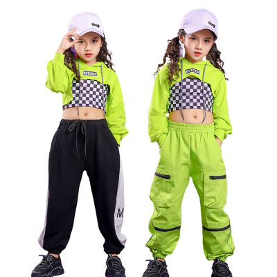 Lolanta 4-16ปีหญิงฮิปฮอปเต้นรำเสื้อผ้าสีเขียว Crop Top หรือกางเกงสีดำสีขาว/เสื้อลายสก๊อตเด็ก Streetwear ชุดเชียร์ลีดเดอร์