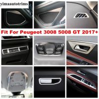 ภายในเป็นสแตนเลสสตีลสำหรับ Peugeot 3008 5008 GT 2017-2022อุปกรณ์เสริมบานประตูควบคุมสวิตช์ยกหน้าต่างฝาครอบลำโพง