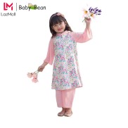 Mã Lẻ Size Giảm Sâu Bộ Áo Dài Truyền Thống vải Chiffon Hoa Xác Pháo Bé Gái