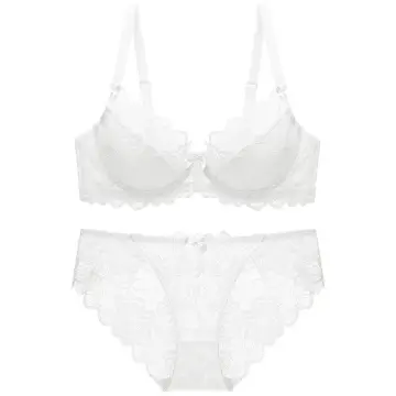 French Style Sexy Ultra-thin Lace Mesh Bra Set In White