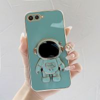 เคสโทรศัพท เคส realme c2 นักบินอวกาศขาตั้งแบบพับได้แฟชั่นสีทึบหรูหราชุบโครเมียมนุ่ม TPU เคสโทรศัพท์สแควร์คลุมทั้งหมดเคสป้องกันกล้อง