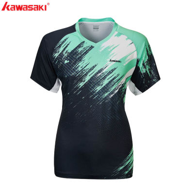 Kawasaki Badminton Clothes Sportswear Shirts For Female V-Neck Breathable Tennis T-Shirt For Women ST-R2211