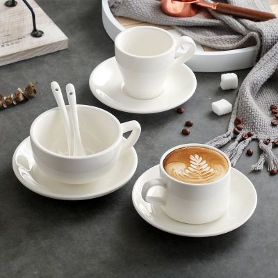 ชุดถ้วยกาแฟเซรามิกหนาสีขาวบริสุทธิ์ Sawada Latte อิตาเลี่ยนเข้มข้นง่ายปากใหญ่ประณีตถ้วย