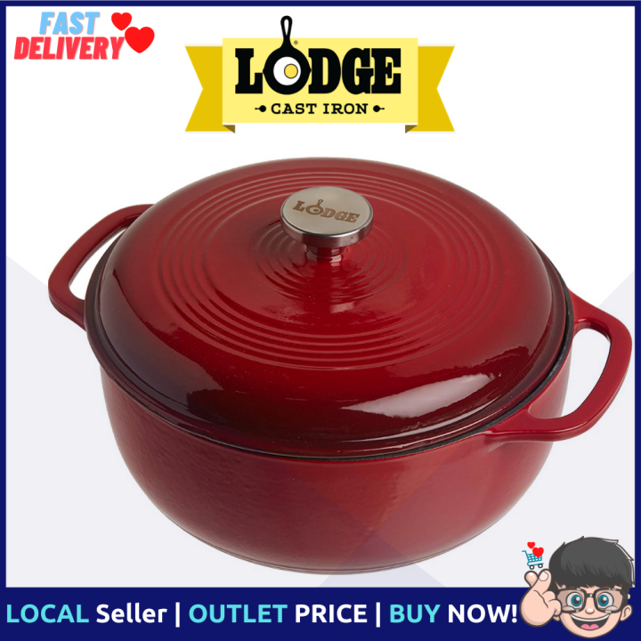 Lodge 6 qt Island Spice Red Enameled Cast Iron Dutch Oven - 12 1/2