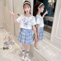 【CW】 Girls ClassicSet TeenageJK UniformDesign Short Sleeves Top And Skirt 2Pcs Suits School Uniform With Tie