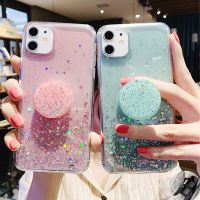 3D เคสประกายแววาวนุ่มสะอาดน่ารักสำหรับ iPhone 14 13 12 Pro Max MiNi 11 Pro Max XR X XS 6 7 8 Plus ฝาครอบเบ้าปลั๊กที่ใส่ขาตั้ง