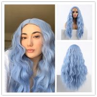 [COD] Manufacturers wholesale and womens wigs light blue corn perm medium long curly hair chemical fiber lace headgear