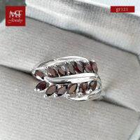 MT แหวนพลอยแท้ โกเมน ดีไซน์ ใบมะกอก ตัวเรือนเงินแท้ ชุบทองคำขาว Natural Garnet Silver Olive Ring (gr121) ไซส์ : 55, 57, 60 MT Jewelry (มณีธารา)