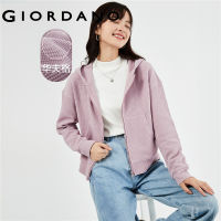 GIORDANO Women Hoodies Zip Front Short Hoodies Drop Shoulder Kanga Pocket Simple Fashion Casual Loose Waffle Hoodies 05373099